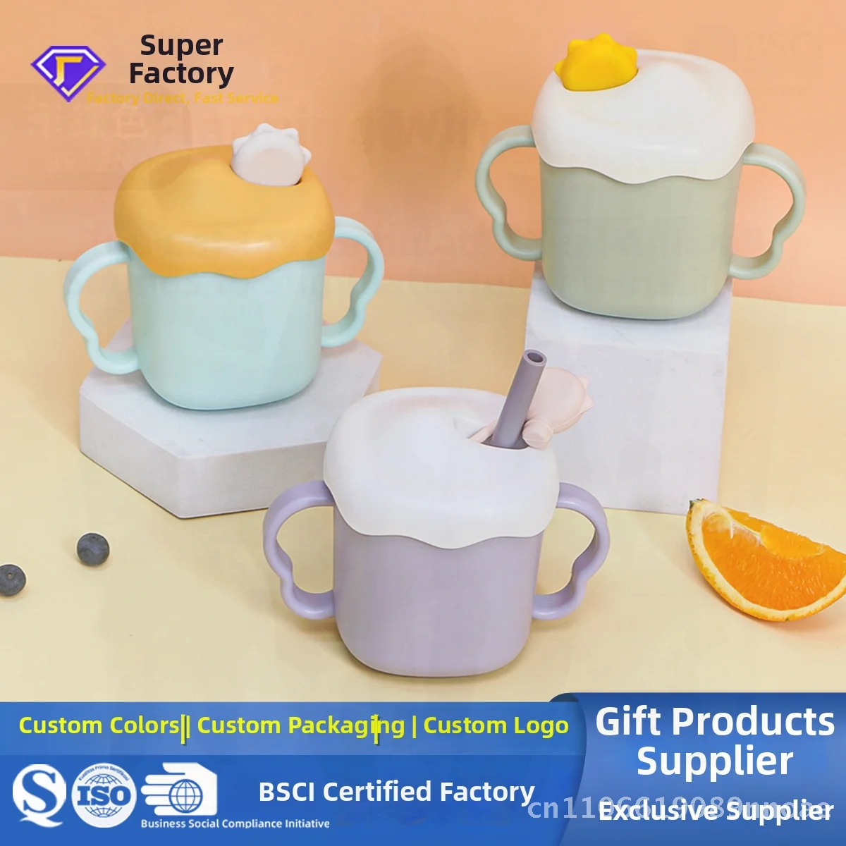 

Baby Milk Cup with Handle Children's Learning Drinking Straw Cup PP Material Cartoon Design Water Cup with Scale Anti-Fall