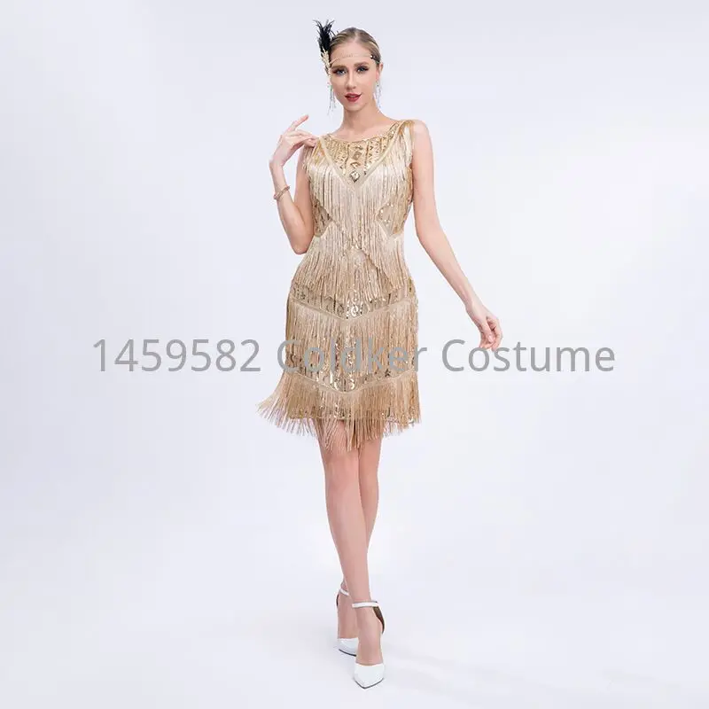 1920s Flapper Retro Sequin Dress Gatsby Dance Tassel Dress Wedding Party Nail Bead Toast Cocktail Dress