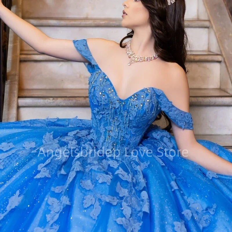 Engels bride elegantes blaues Ballkleid Quince anera Kleider mit Applikationen Abend Perlen Kleid Vestido de 15 Quinceañera