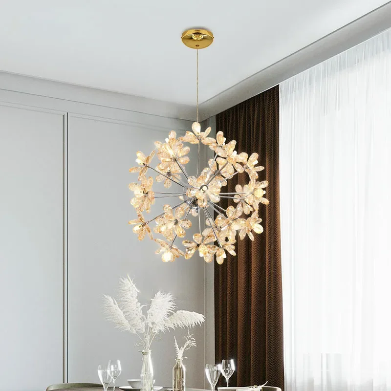 

Modern Luxury Crystal Chandelier Dandelion Round Ball Pendant Ceiling Lamp for Dining Living Room Hanging Light New