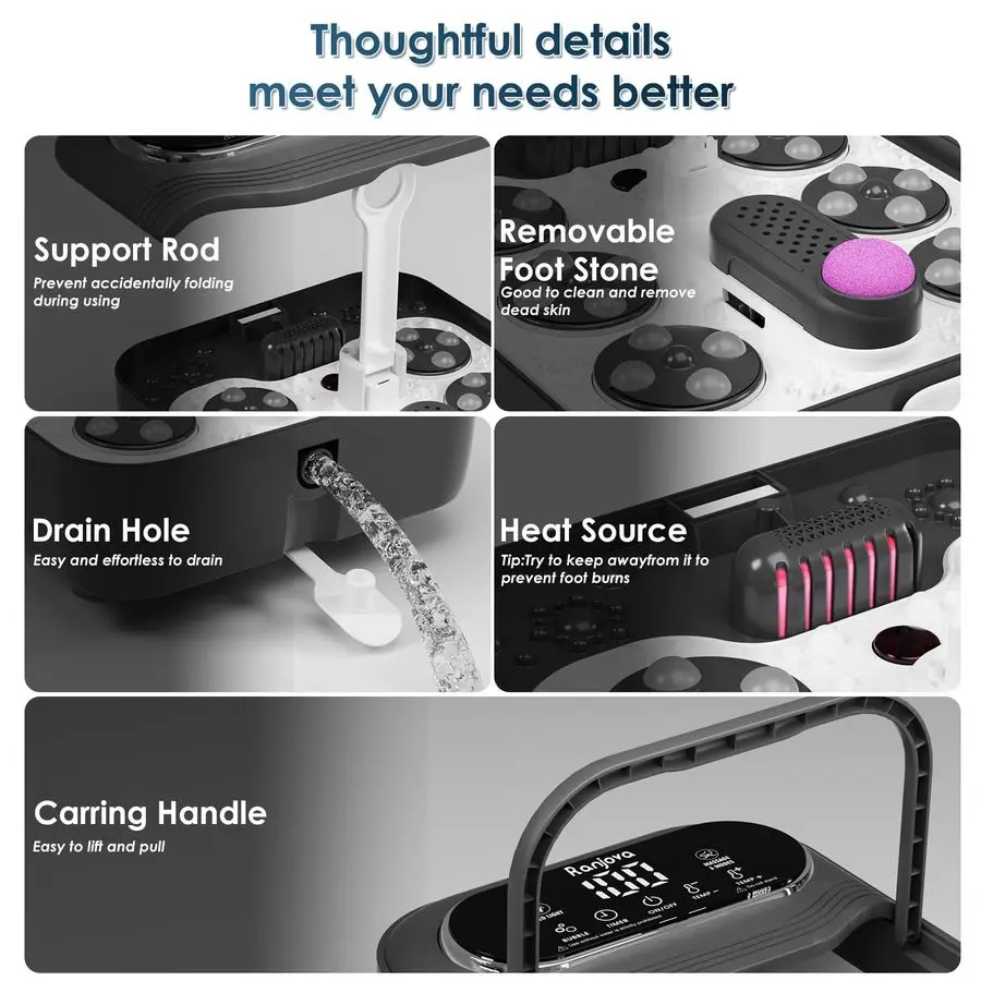 تدليك دوار كهربائي للقدمين، حمام للقدم مع حرارة، فقاعة، تحكم في درجة الحرارة، و24 كرة تدليك شياتسو بمحرك، باديكير فو