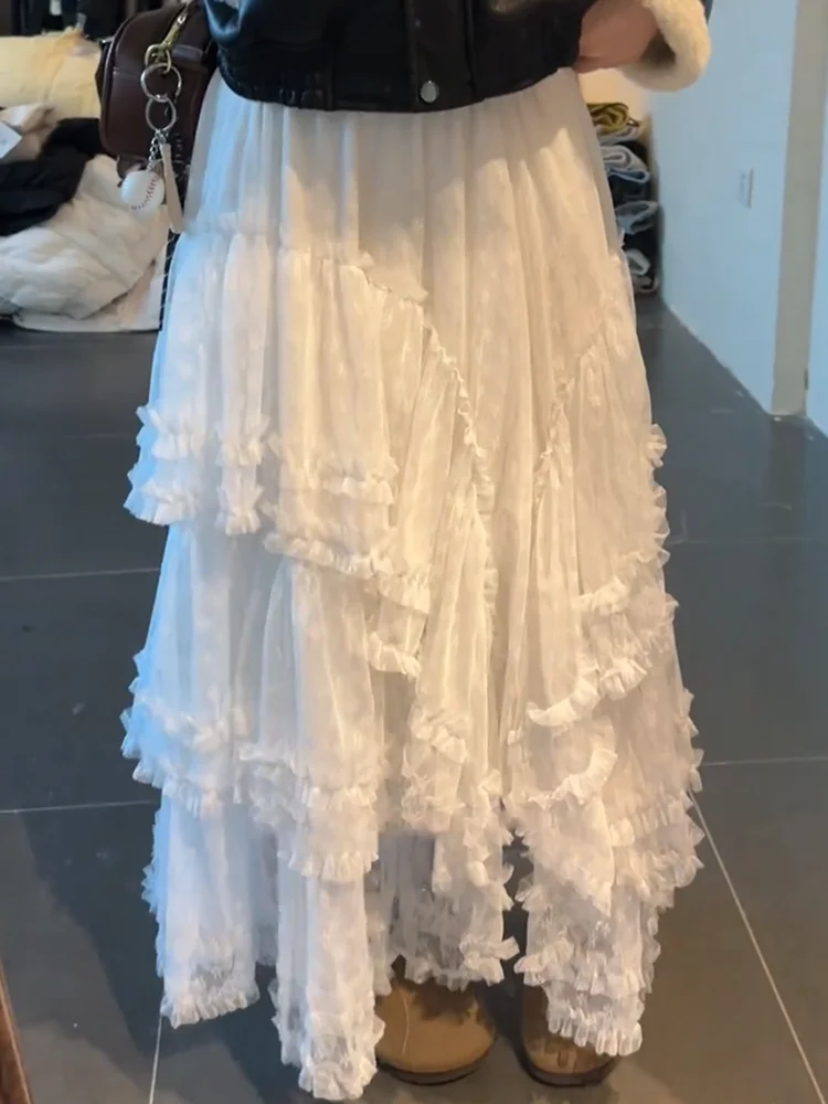 

Модная универсальная белая юбка с объемным дизайном, свободная длинная юбка, весна 2025, новая модель, эластичный пояс, большие размеры