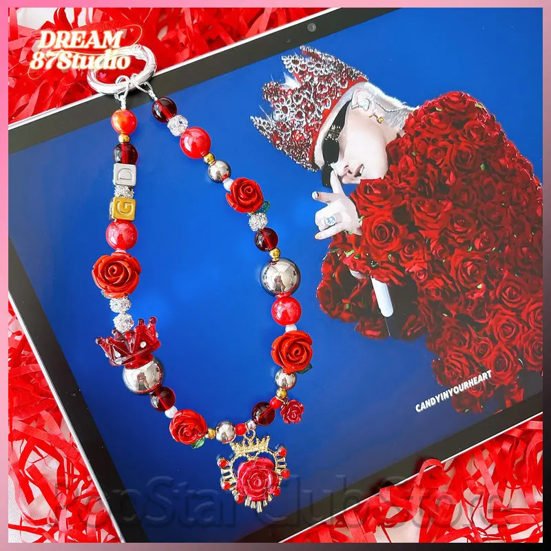 

Original Design Rose Prince Shaped Red Beaded Phone Chain Bag Pendant Smiling Sun Flower Keychain Decor Surprise Gifts Acg Fans