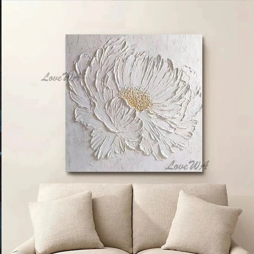 3D Abstract Lotus Flower Oil Painting Canvas Wall Picture Art Unframed Hand Painted Thick Textured Acrylic Canvas Artwork