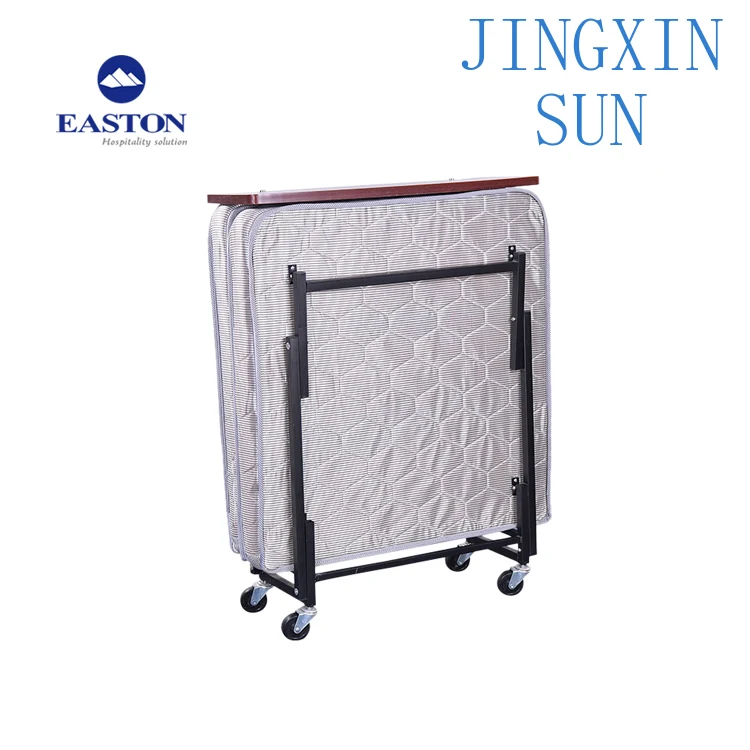 Cheap Price Hotel Room Wooden Headboard Folding Extra Rollaway Bed With Thick Mattress