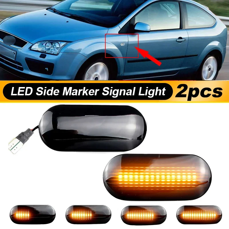 

2x For Ford Focus MK2 2004 2005 2006 2007 C-Max Fiesta Fusion Galaxy Led Dynamic Side Marker Turn Signal Light Indicator Blinker