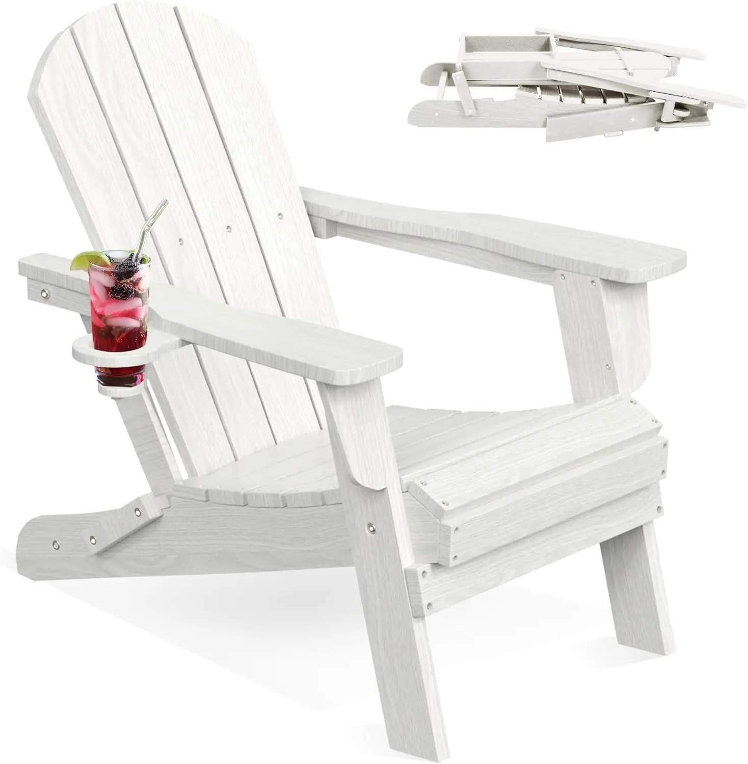 Foldable White Adirondack Chair for Outdoor Patio, Lightweight Portable Lawn
