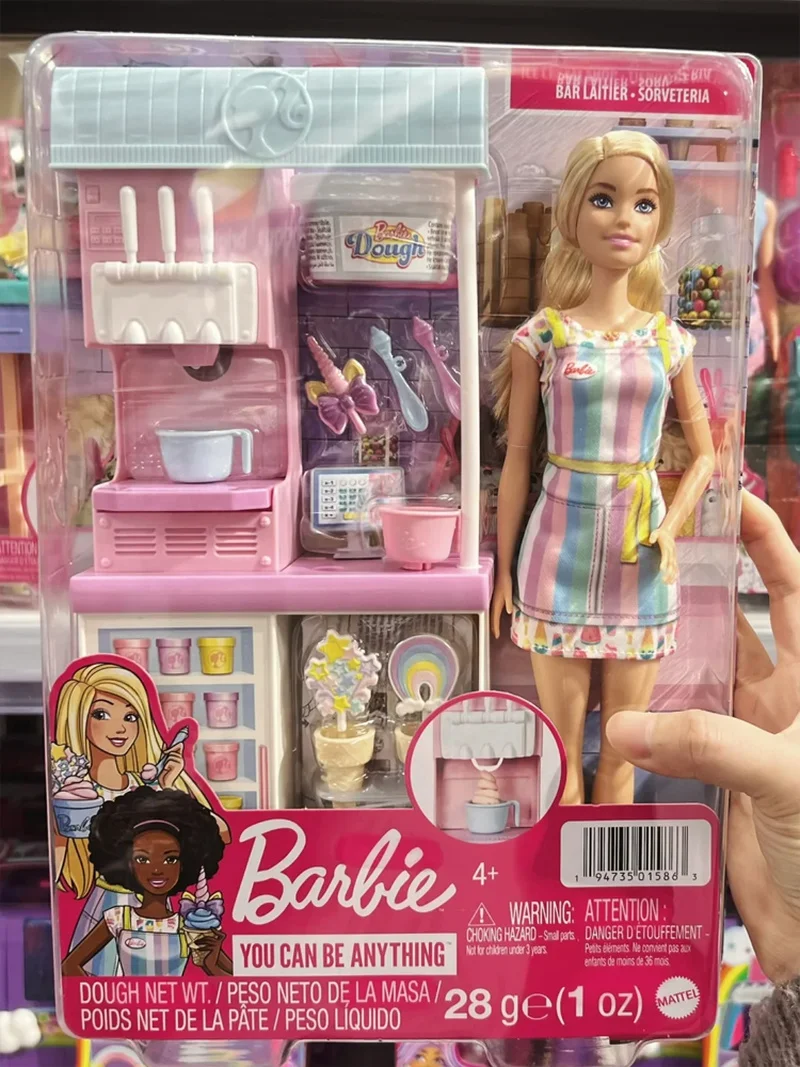 New Genuine Barbie Ice Cream Shop Set Career Experience Series Girl Playing House Role-Playing Barbie Toy Birthday Gifts