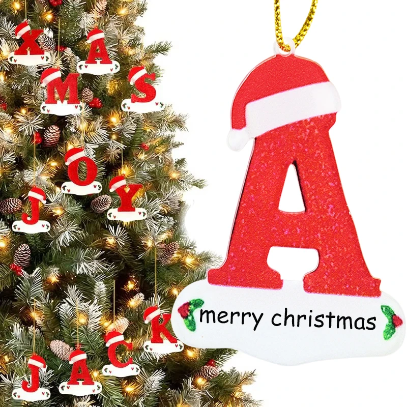 Christmas 26 Letter Acrylic Pendants Christmas Decoration For Home Xmas Tree Hanging Decor  DIY Pendant 2025 New Year Noel Gifts