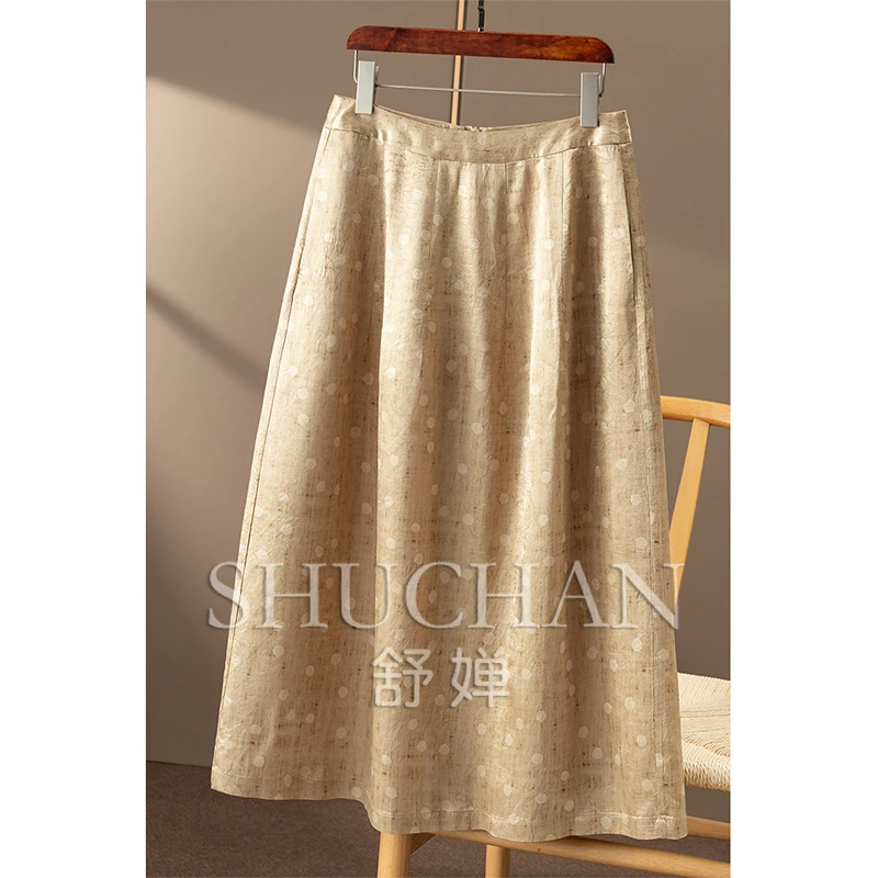 عطلة رومانية جديدة، تنورة نسائية فرنسية عالية الجودة من ألياف الخل بطباعة منقط عالية الخصر على شكل حرف A 54B7 #4