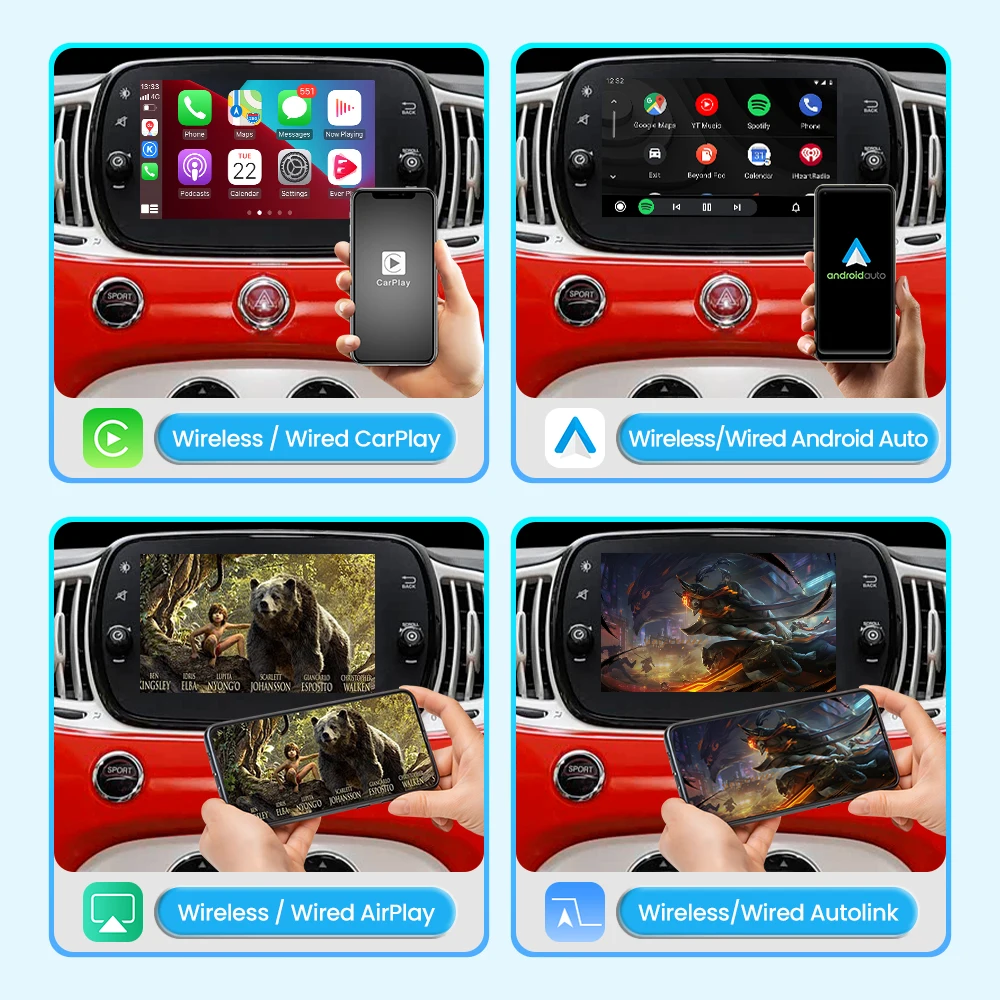 Wireless CarPlay Adapter for Fiat 500 2018‑2020Convert OEM Wired CarPlay to Wireless, Auto Connect Plug & Play Dongle JoyeAuto