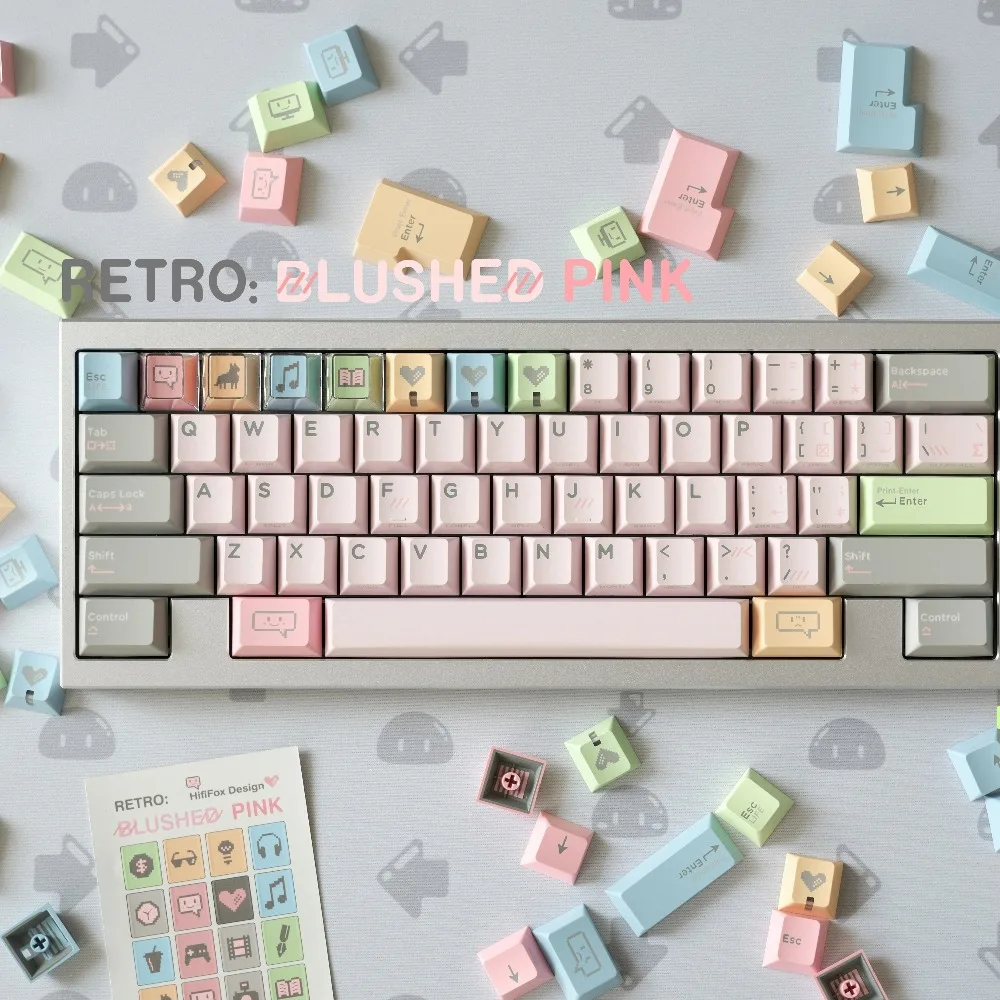 

HifiFox Blush Pink Theme Keycaps Set Retro Pink PBT UV Custom Keyboard Cap Cherry Profile Keycaps for Mechanical Keyboard Gifts