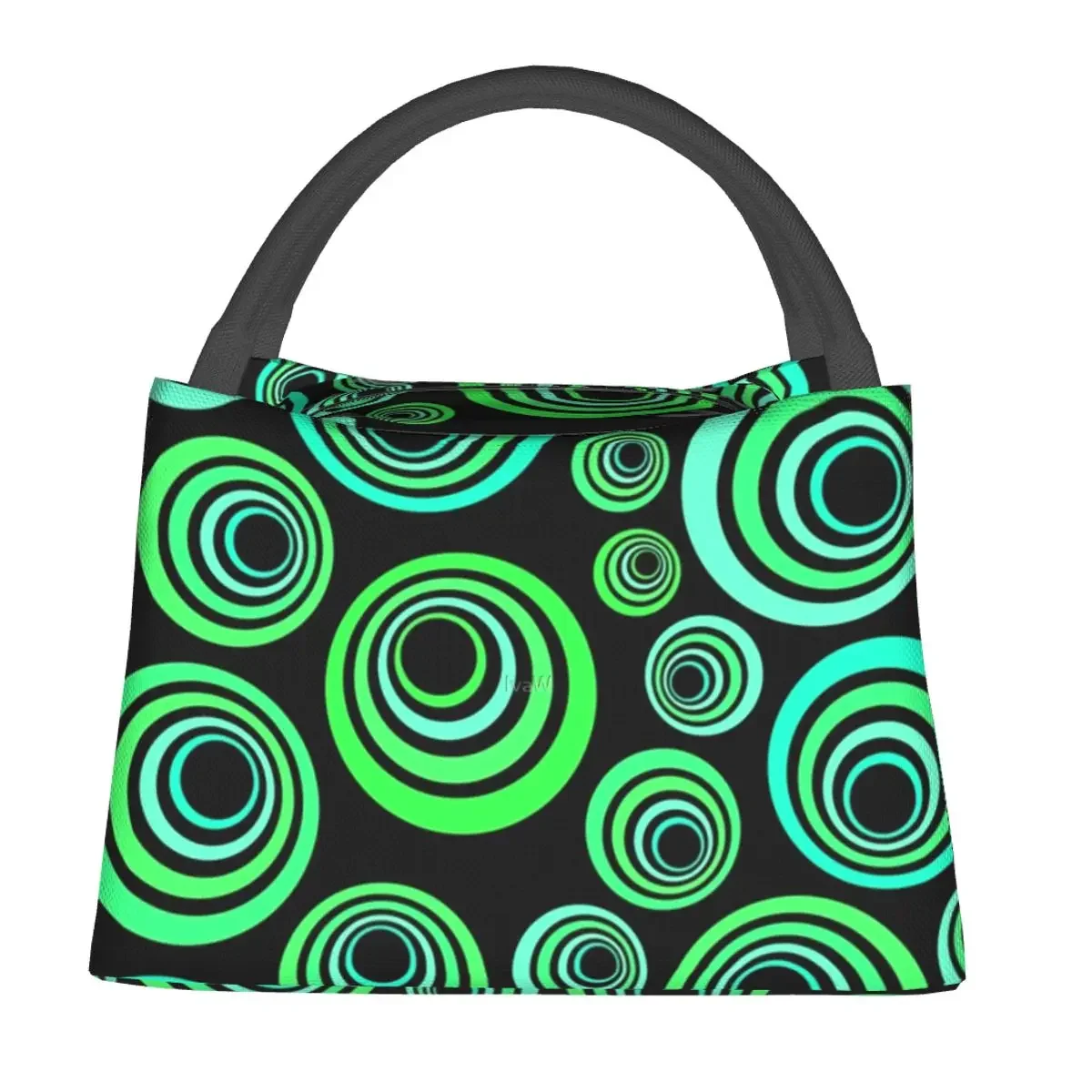 

Geo Print Lunch Bag Blue Green Circles Portable Zipper Lunch Box Picnic Cooler Bag Retro Oxford Thermal Tote Handbags