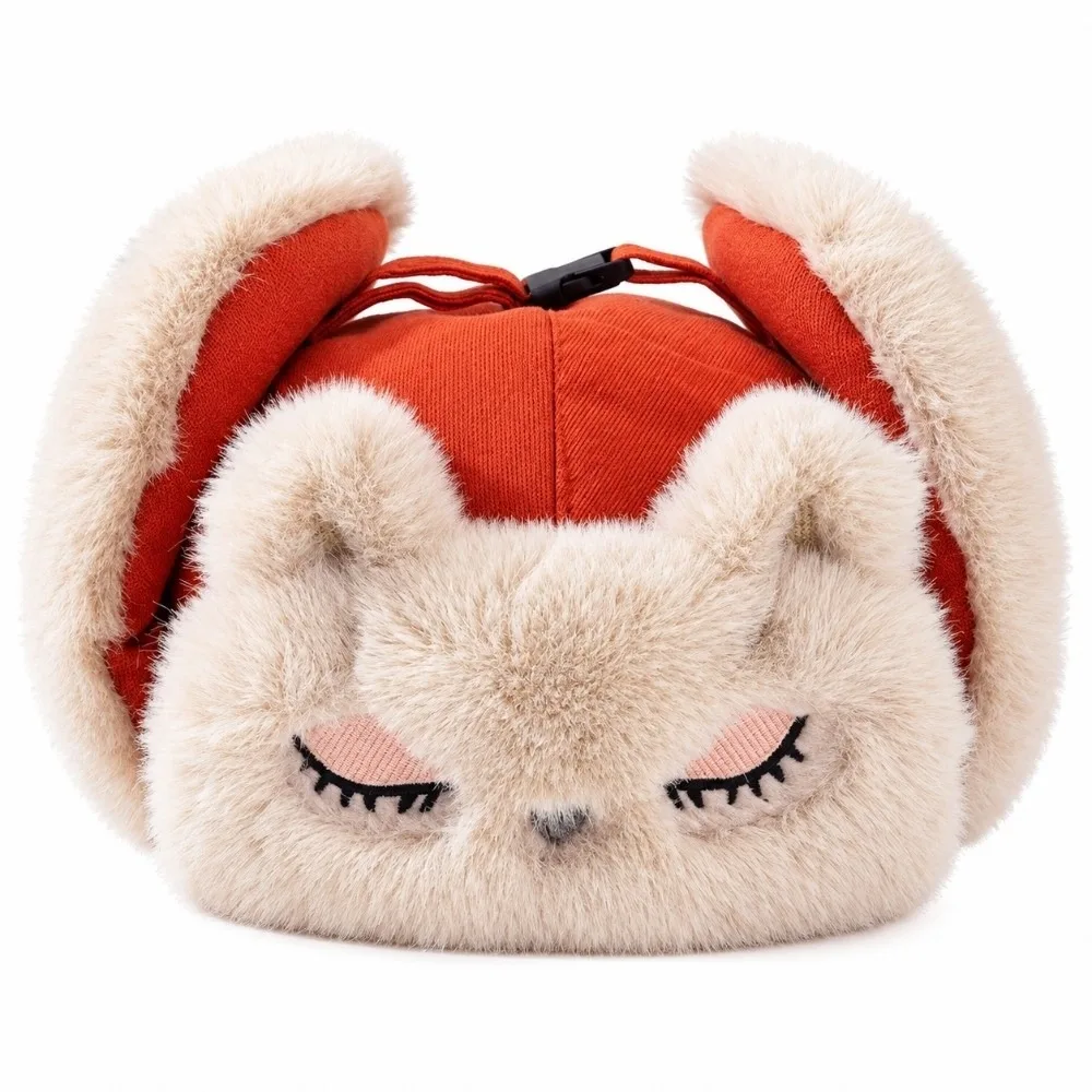 Thickened Cute Trapper Hat Fleece Lined Windproof Winter Earflap Cap Round Top Soft Texture Kawaii Windproof Bonnet