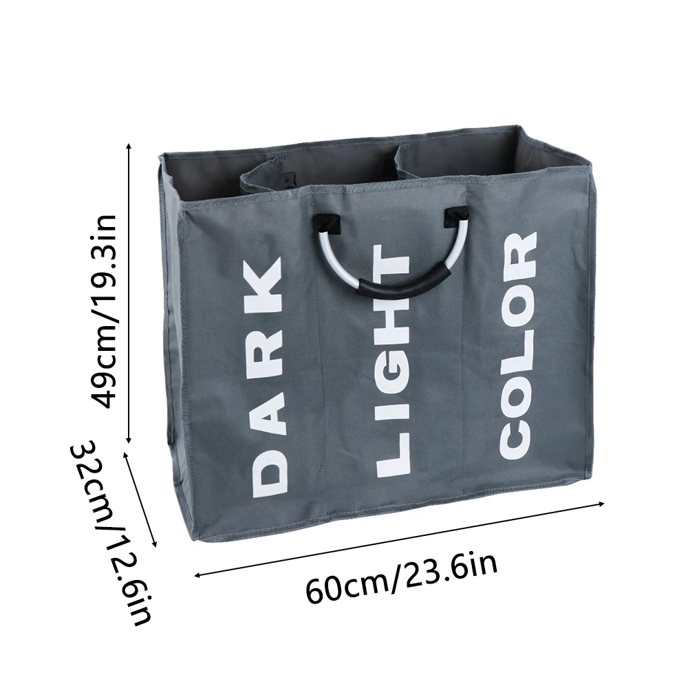 1PC Foldable Home Laundry Basket Large Dirty Laundry Basket Hamper 3 Section Oxford Cloth Dirty Clothes Bag with Aluminum Handle