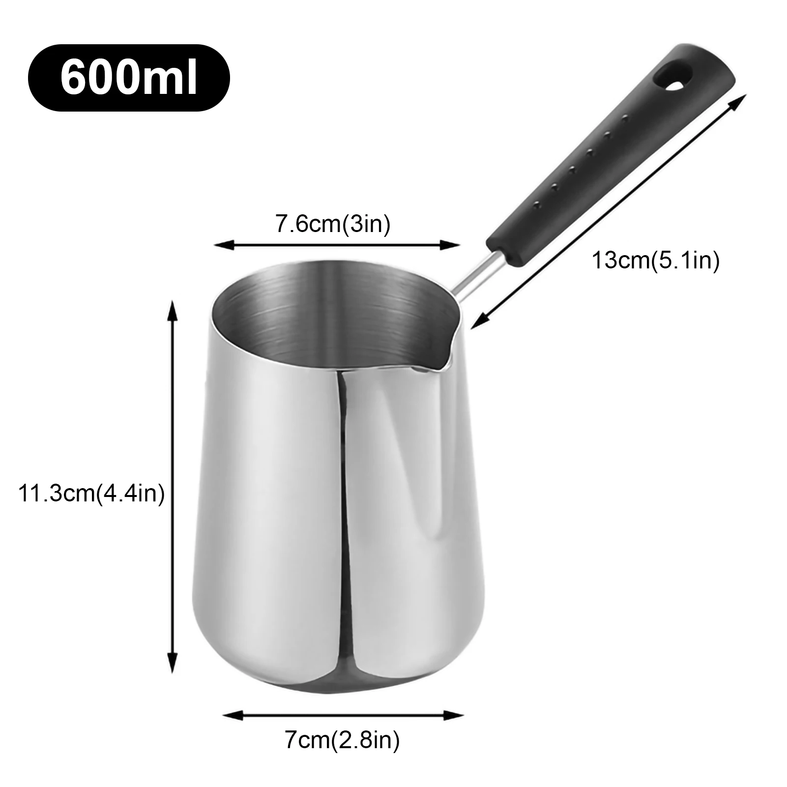 350 ml/600 ml Long Handle Turkish Coffee Pot Pouring Spout Stainless Steel Milk Butter Warmer Pot Stovetop Chocolate Melting Pan