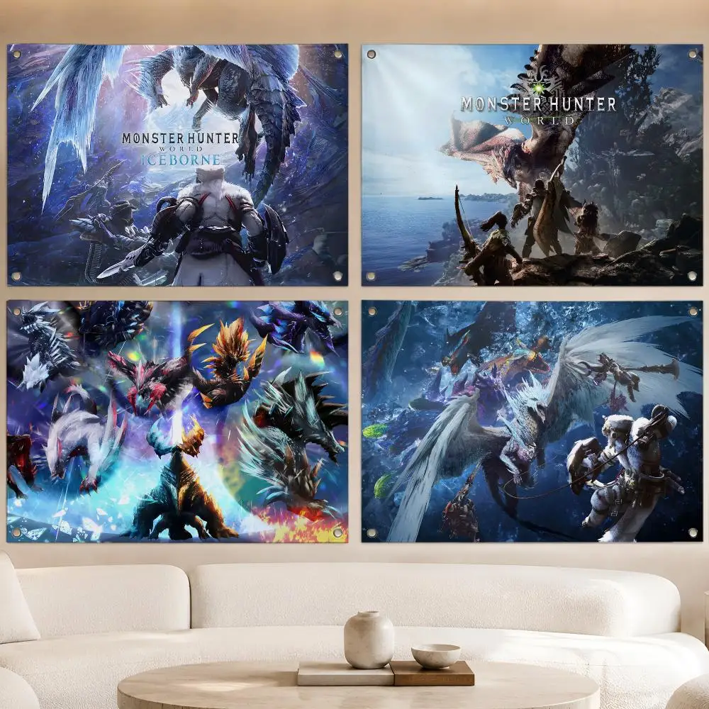 Game Epic RPG Hunt M-Monster Hunter Flags Fan Banner Tapestry Wall Hanging Garage BarDorm Camp Party Outdoor Home Decor Gift