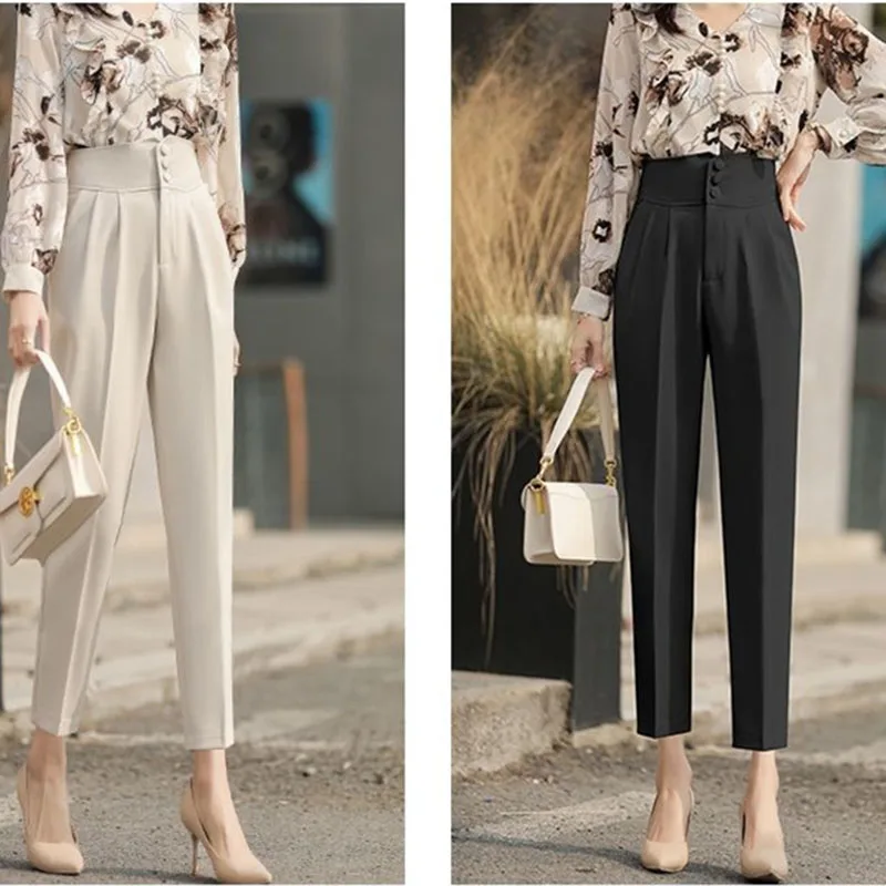 Herbst Frauen Freizeit Lose Dünne Anzug Hosen Damen Einfarbig Gerade Pantalons 2025, Weibliche Neue Hohe Taille Zigarette Hose