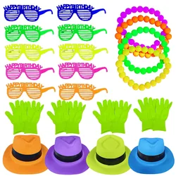 Neon Party Supplies Plastic Shutter Glasses Glow in The UV Light Fluorescent Hat Gloves Neon Party Birthday Props Supplies Favor