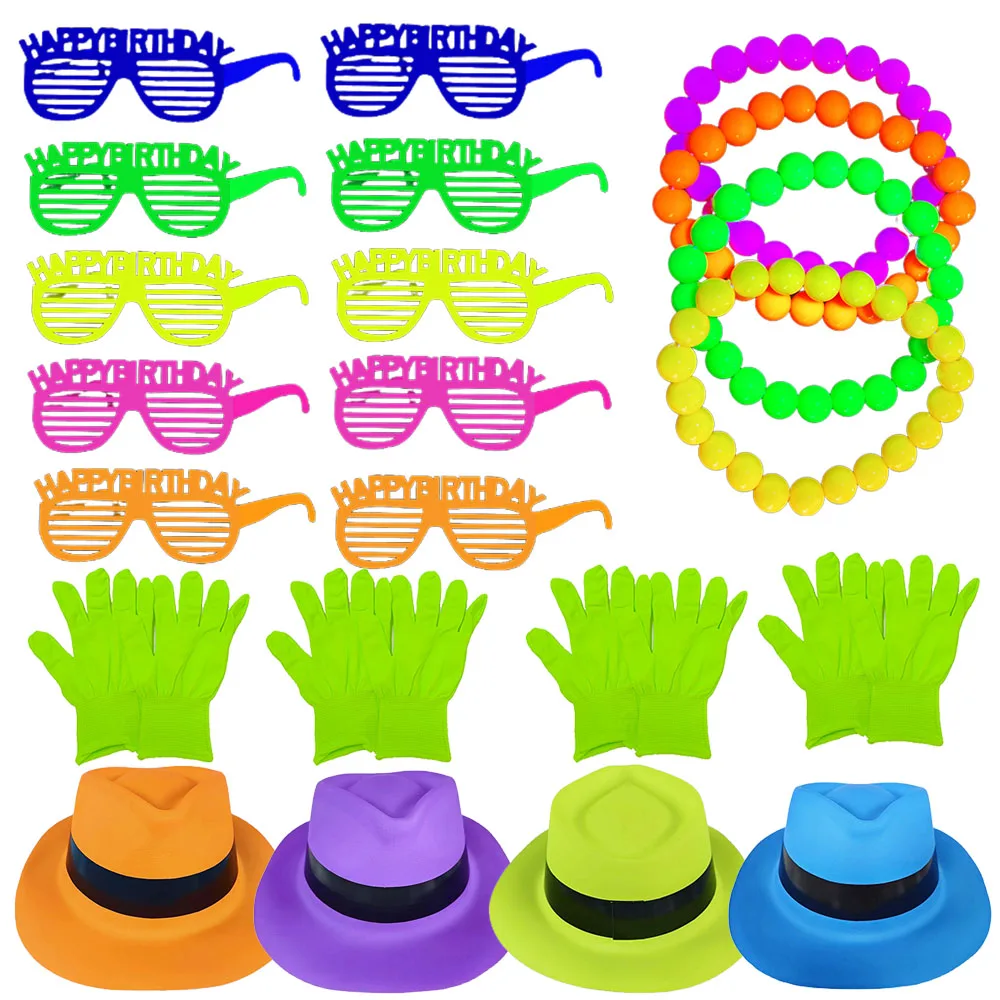 Neon Party Supplies Plastic Shutter Glasses Glow in The UV Light Fluorescent Hat Gloves Neon Party Birthday Props Supplies Favor