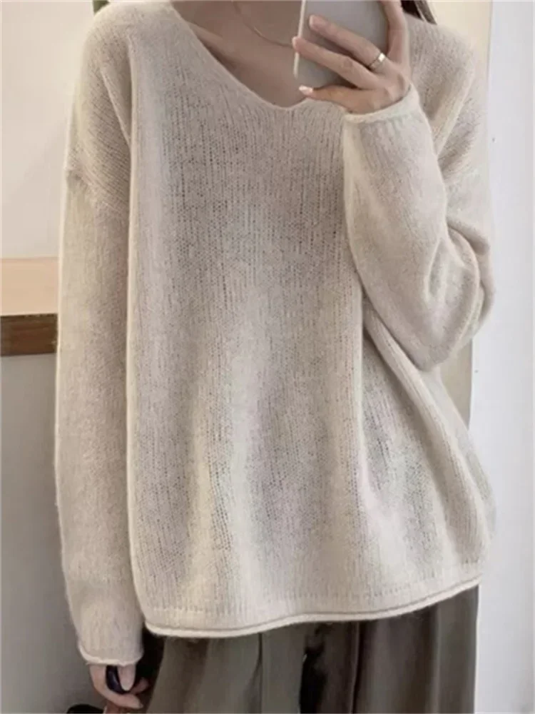 Wool Sweater Women Knitwear V-Neck Loose Casual Pullover Soft Warm Knit Top Pulls Chauds Clothes Autumn Winter Female Clothing