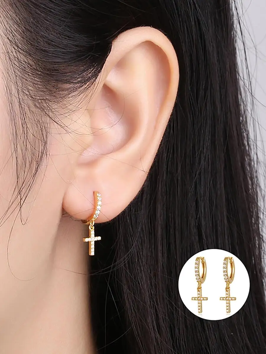 

Cubic Zirconia Cross Drop Earrings For Women