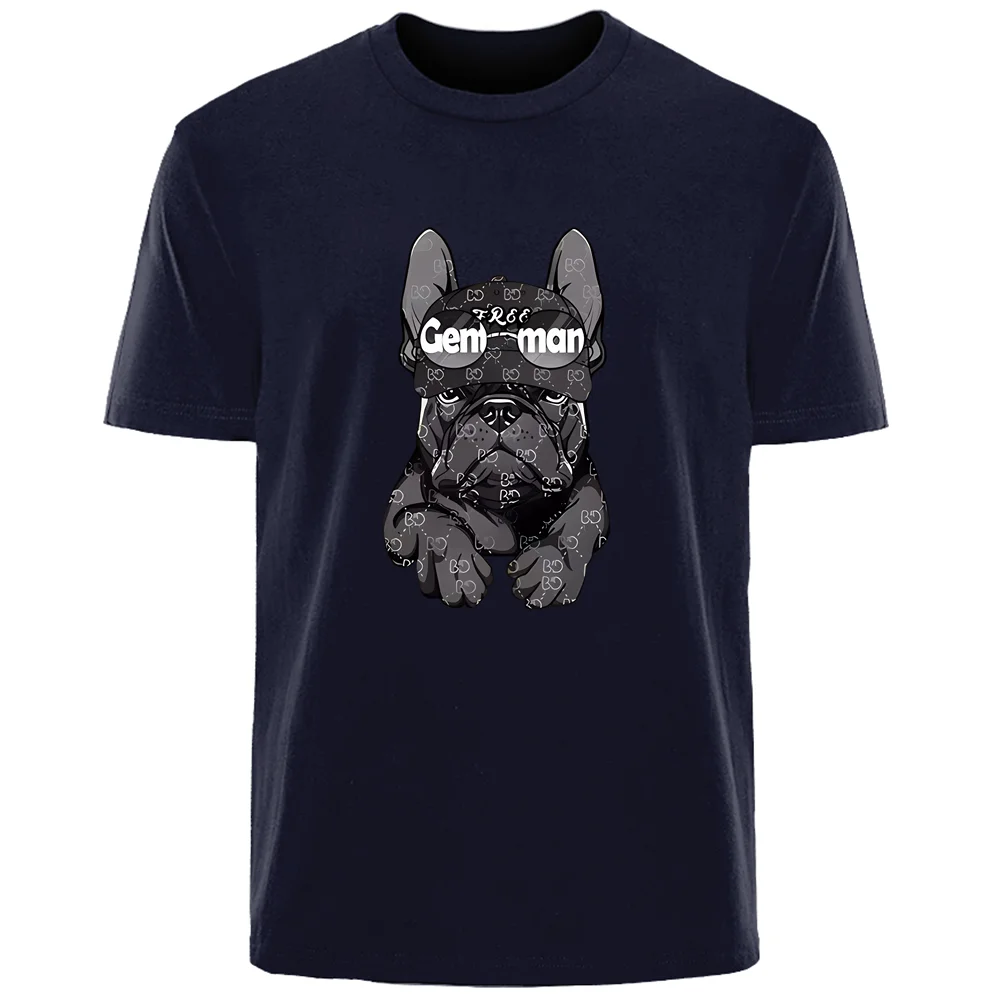 Summer High Street Harajuku French Bulldog Men\'s 100% Cotton Breathable Sweat Absorbent Casual T-Shirt Street Men\'s Clothing