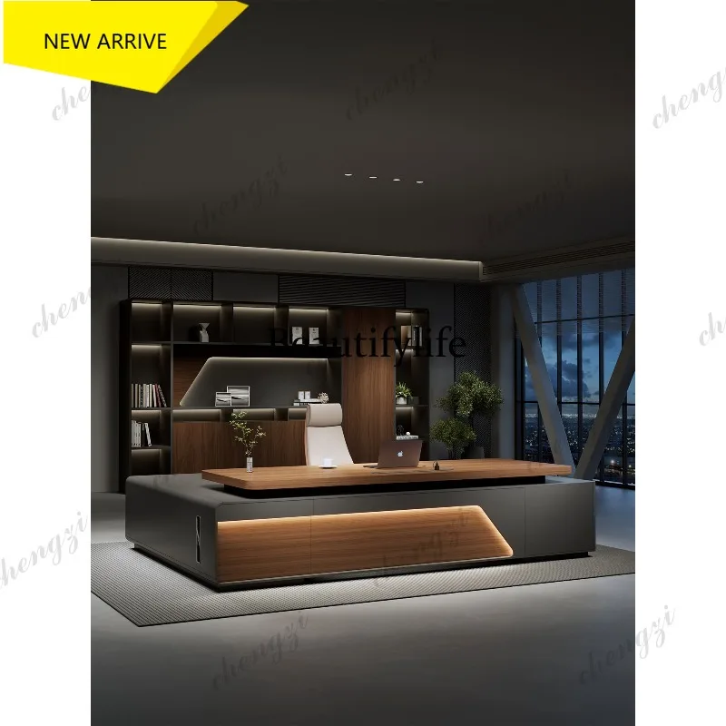 L181 Modern simple solid wood desk, light luxury, high-end boss supervisor, chairperson of the board, LED table