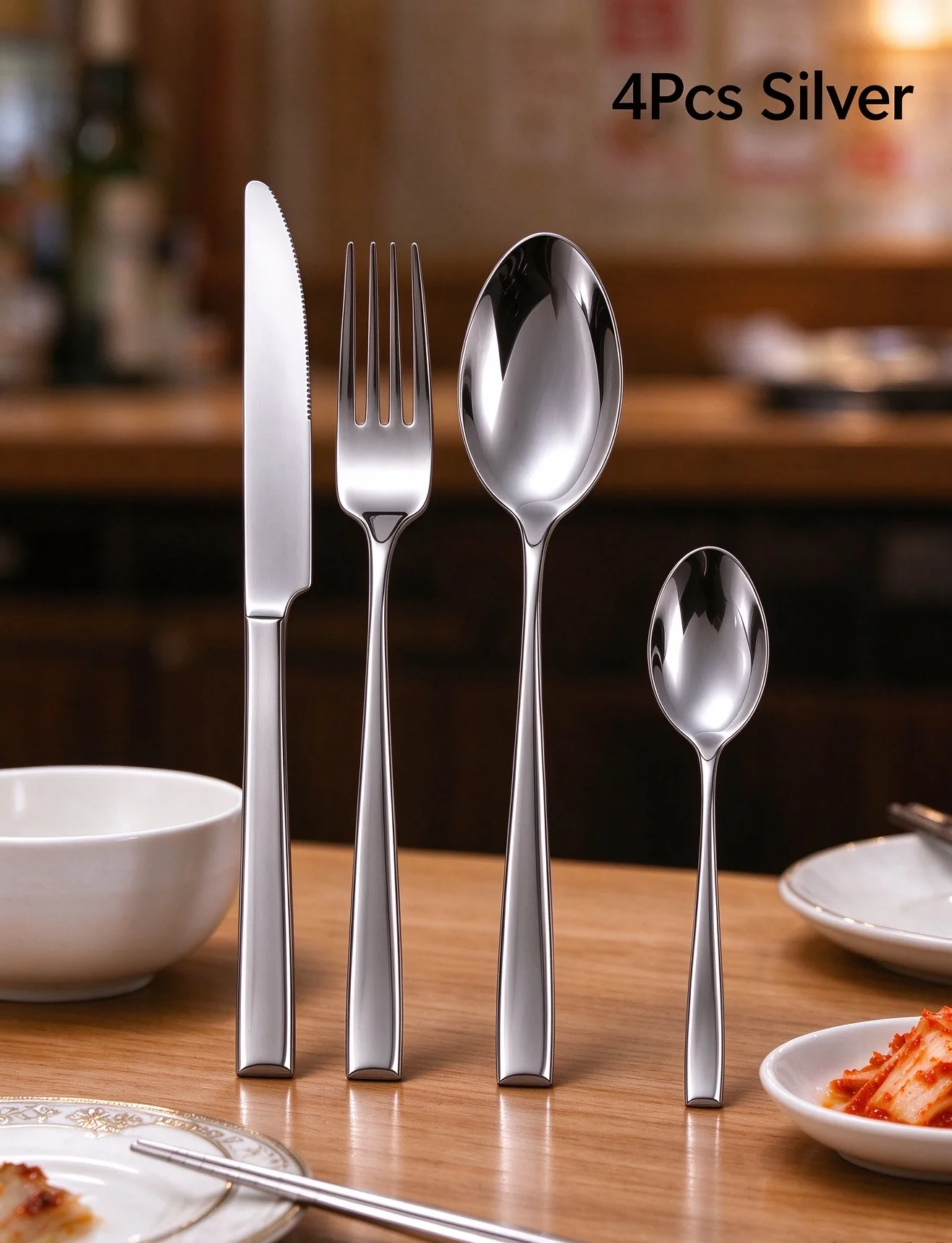 2/4/16Pcs Slanted Stainless Steel Flatware Set Portable Spoon Fork Knife Reusable Camping Tableware
