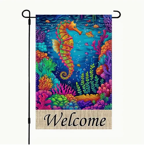 Colorful Welcome Garden Flags Sea Horse Ocean  Garden Flag 12x18