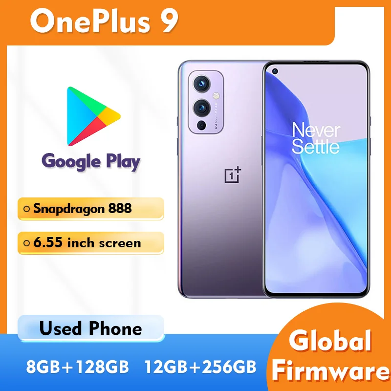 Смартфон OnePlus 9 5G, 6.55 дюймов, 4500 мАч, 2400x1080 пикселей, ОЗУ 8 ГБ/12 ГБ, ПЗУ 128 ГБ/256 ГБ, б/у