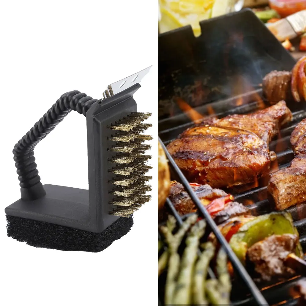 Kitchen Wire Brush BBQ Cleaner Multi functional 3 in 1  Stainless Steel Barbecue Oven Cleansing Brush BBQ Cleaner Brush