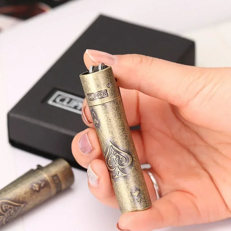 Clipper Spades Fireless Metal Gas Jet Torch Lighter Portable Grinding Wheel Flint Inflatable Men's Gift with Box