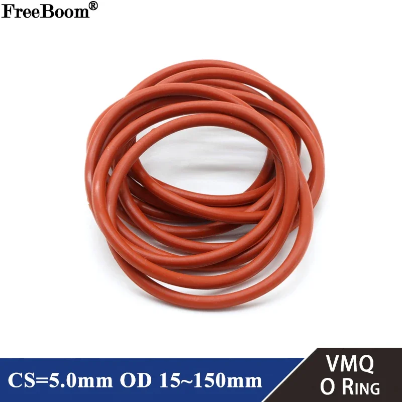 10pcs VMQ Red Silicone O Ring CS 5mm OD 15~150mm Foodgrade Waterproof Washer Rubber Insulated Round O Shape Seal Gasket