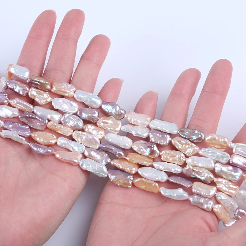 

8-11mm Biwa Freshwater Pearls Strands White Pink Purple Mixed Color Irregular Stick Biwa Baroque Shape Natural Loose Jewelry