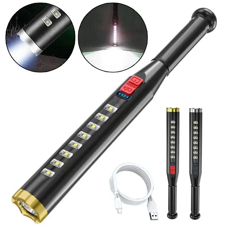 Baseball Bat Flashlight Rechargeable Camping Self Defense Torch 3 Mode Dimming Outdoor Patrol Emergency Lamp Portable Work Light