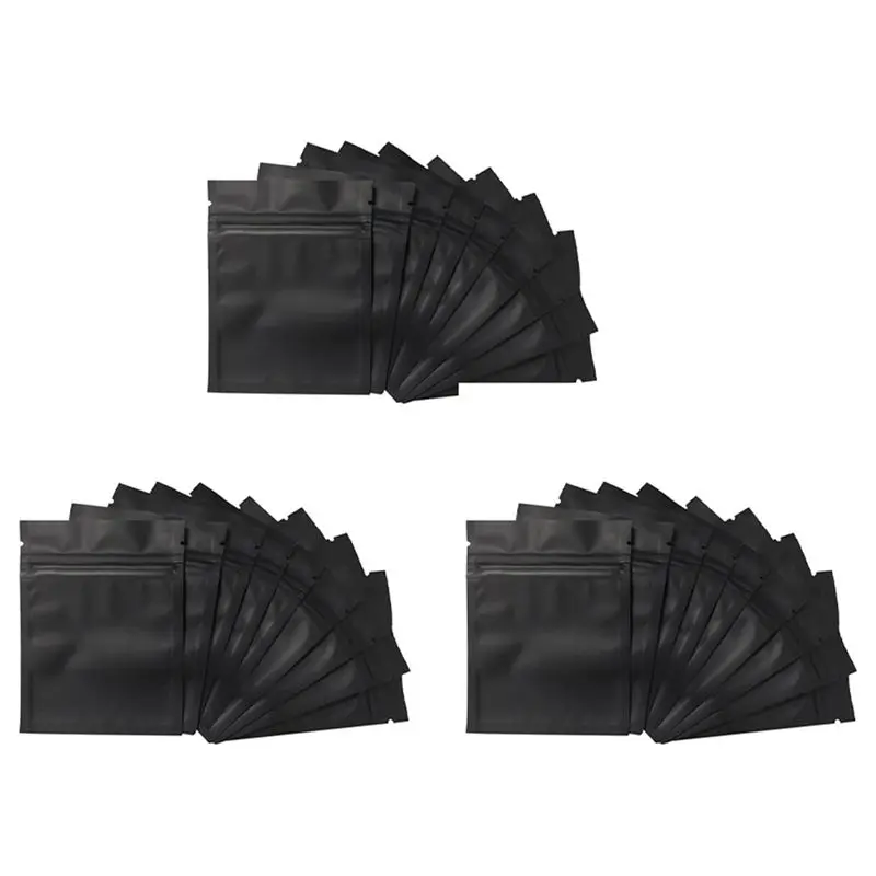 A84E-300 Pack Smell Proof Bags - 3 X 4 Inch Resealable Mylar Bags Foil Pouch Bag Flat Zipper Closure Bag Matte Black