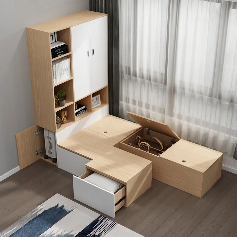 Small apartment tatami bed 1.2 meters combined storage box storage box wooden box bed saving space Rubik\'s cube customization