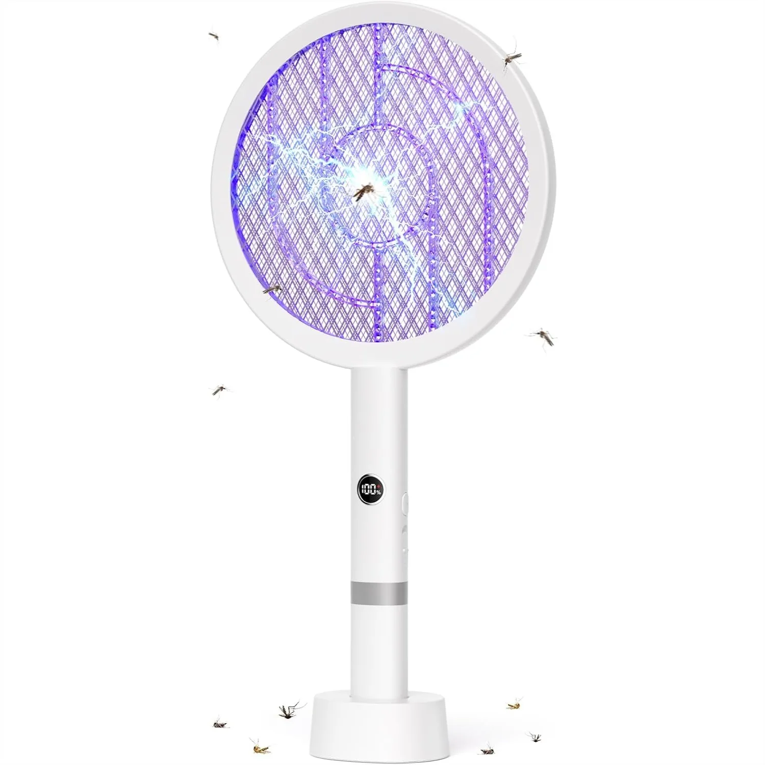 Electric Fly Swatter Bug Zapper Racket 4000V LED Screen Dual Modes Rechargeable for Indoor Home Office Backyard Patio Camping
