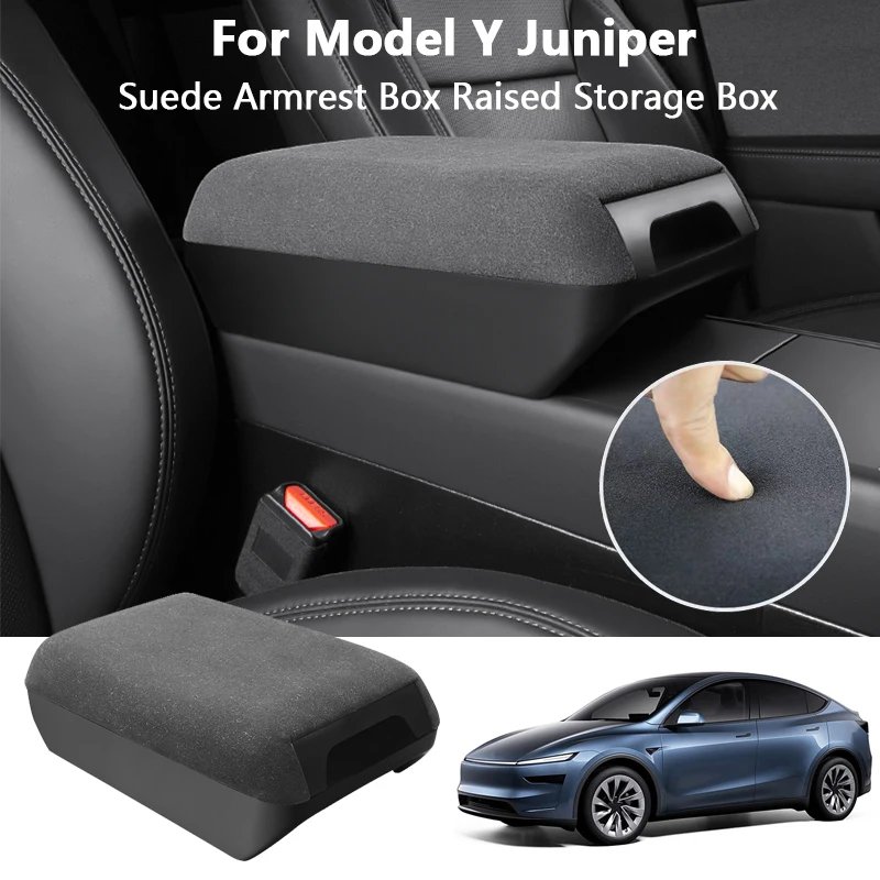 For Tesla Model Y Juniper 2025 2026 Suede Center Armrest Box Raised Storage Box Privacy Storage Space Elbow Support Long Trip