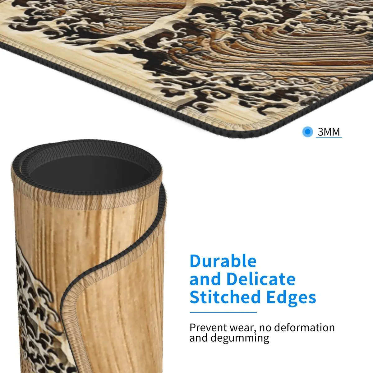 대유람의 파도 대나무 인레이 스타일 마우스 패드 컴퓨터 키보드 마우스 매트 게이머 노트북 데스크 매트 사무실 테이블 매트