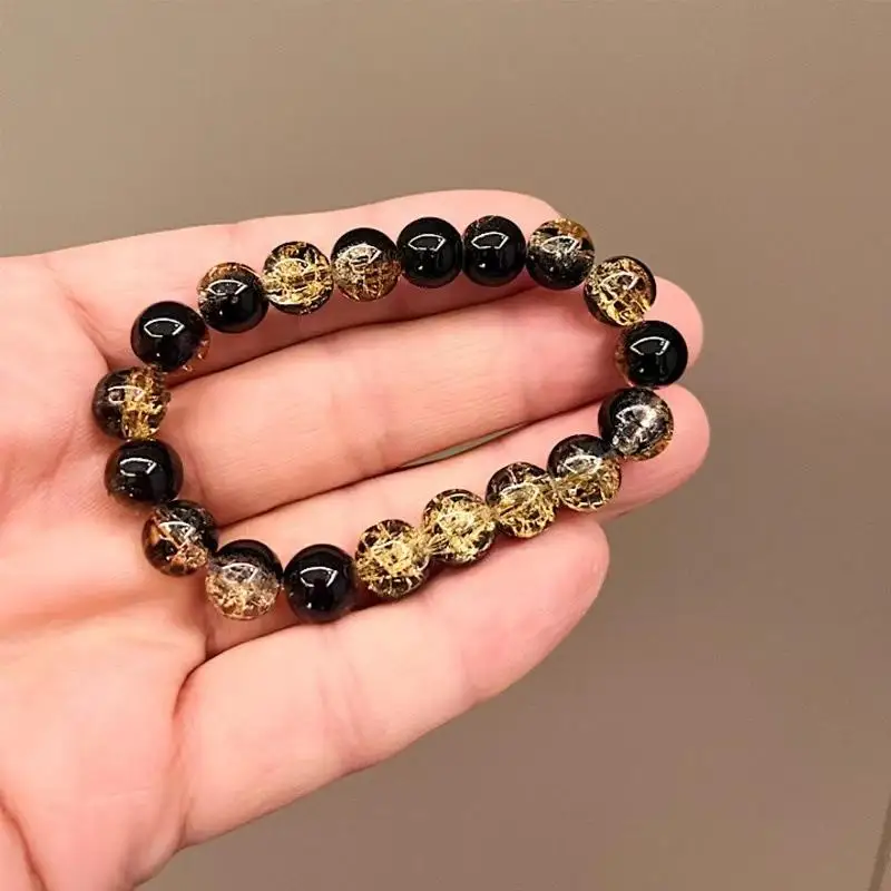 Adjustable Black Beaded Bracelet Natural Stone Elastic Chain for Couple Jewelry Unisex Gift for Celebrations