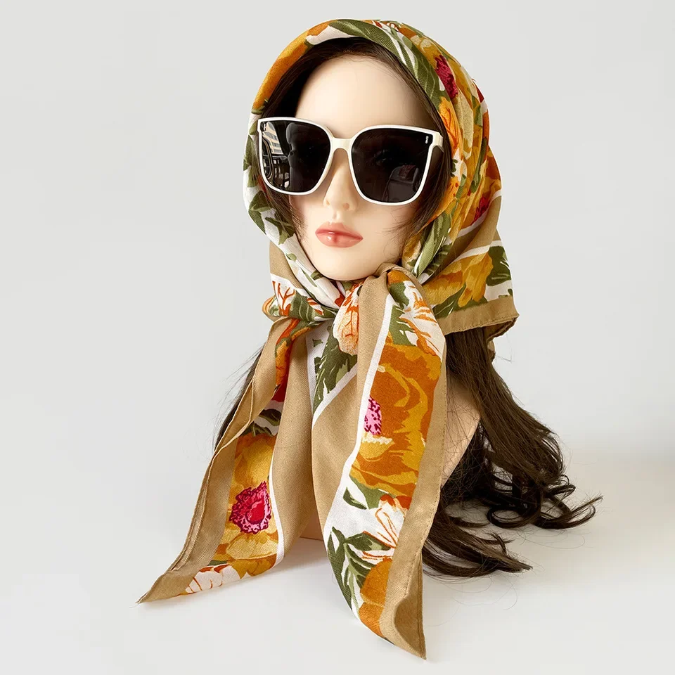 

90cm Scarf Shawl Floral Print Square Hijab Headscarf for Women, Middle East Breathable