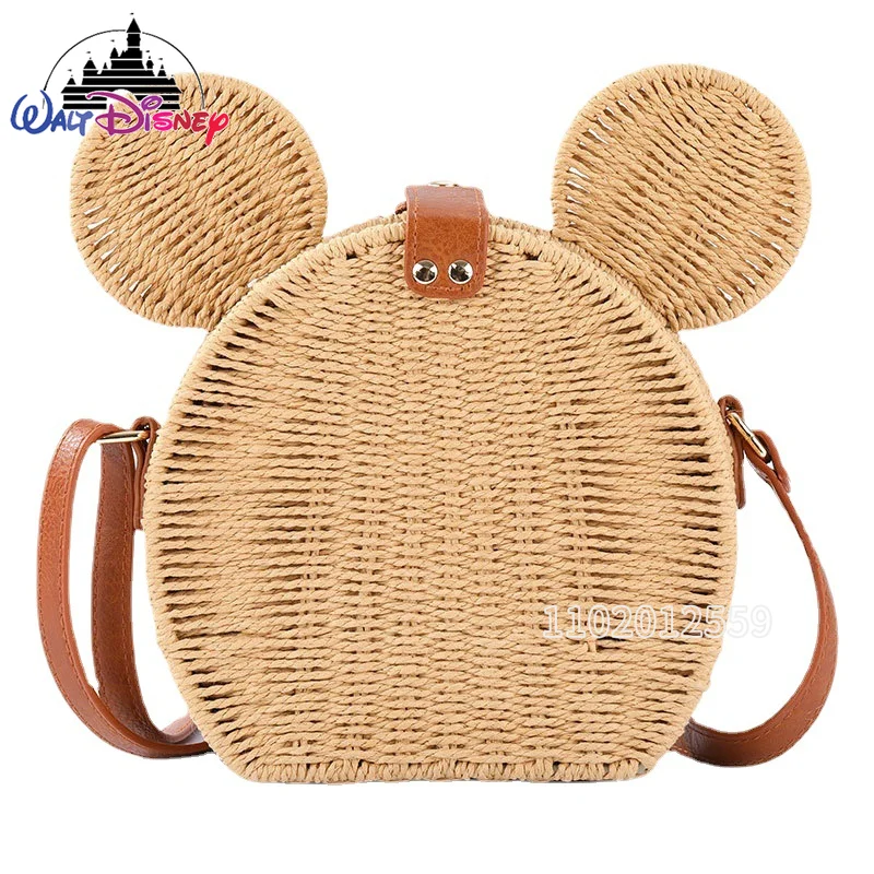 Disney Mickey New Women's One Shoulder Crossbody Bag Cartoon Woven Women's Handbag High Capacity High Quality Fashion Beach Bag