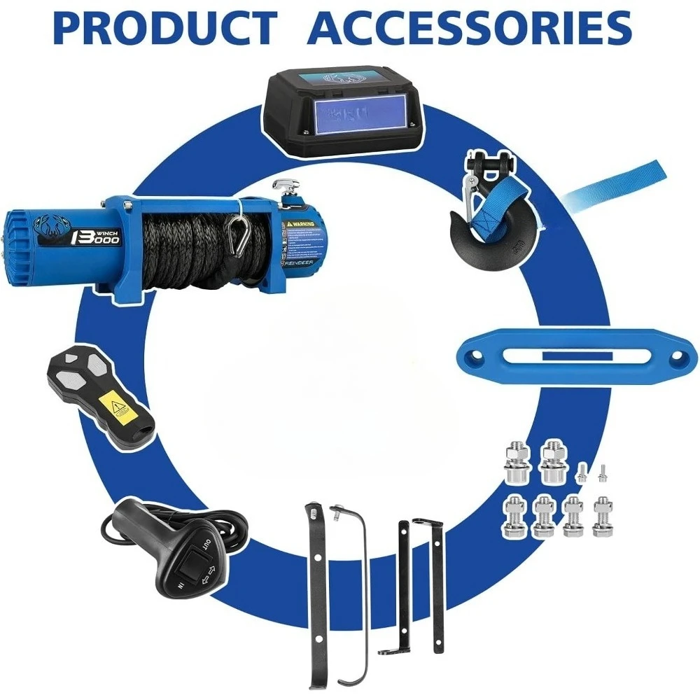 12V Electric Winch 13000lb Load Capacity Multi-Purpose Winch Heavy Duty with Synthetic Rope Hawse Fairlead Waterproof