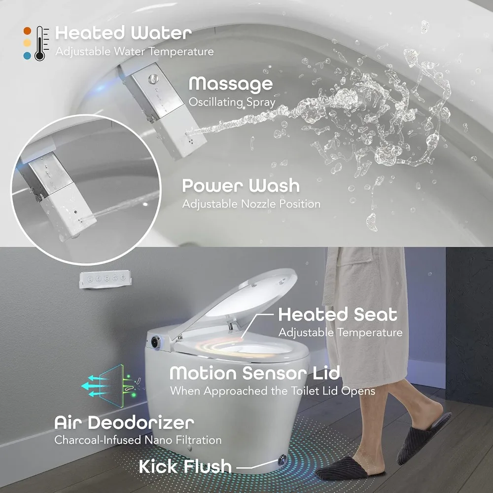 6000 Series Intelligent Bidet Japanese Toilet Combination – Hands-Free Open/Close toilet and bidet – Instant Heated Water, Dryer