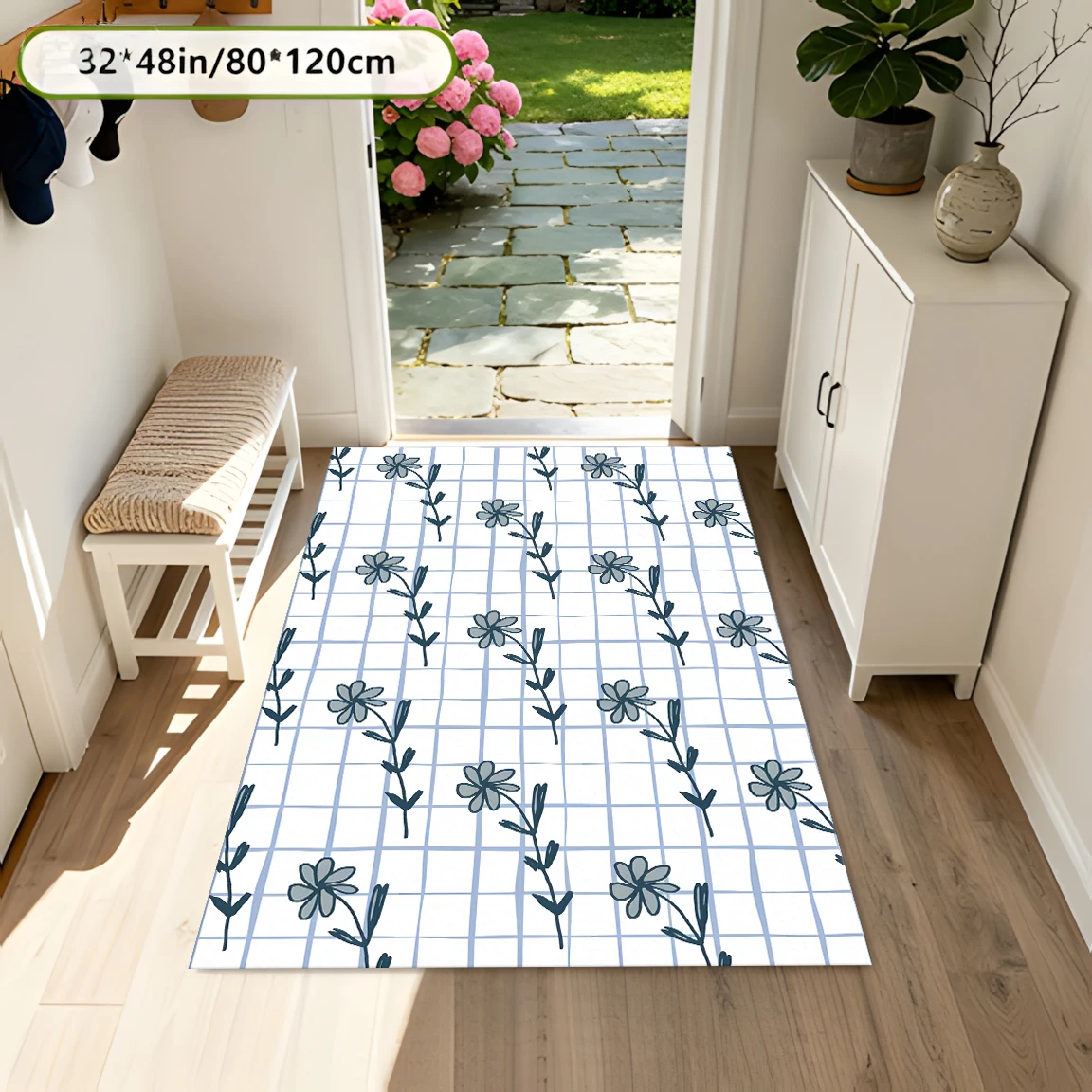 2D Large Carpet Plaid Simple Flower Branch Fresh Soothing for Living Room Bedroom Bedside