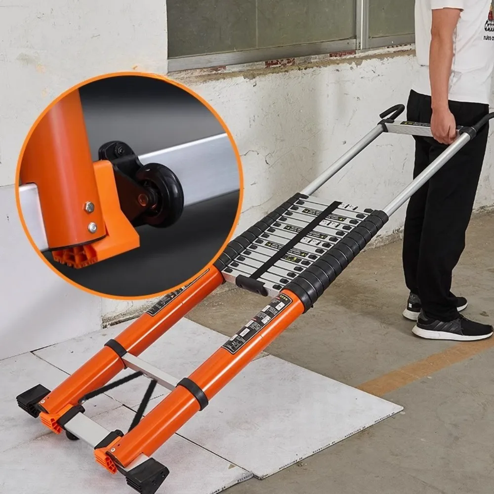 Escada portátil extra grossa e telescópica com gancho, escada longa e reta de bambu, escada de elevação de alumínio