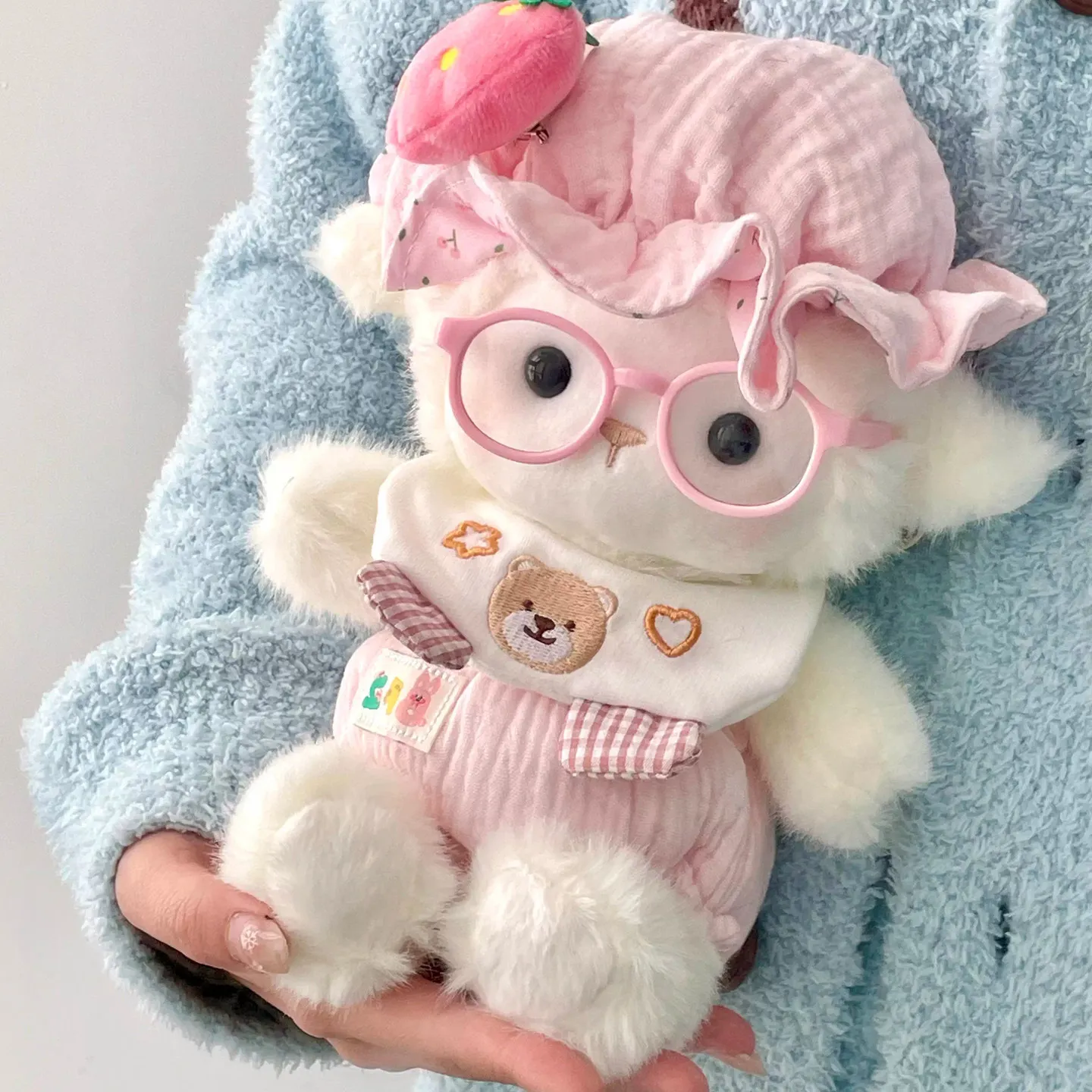 

Cutedy Cute Plush Sheep Stuffed Doll Toy With Pink Glasses Knitted Scarf Strawberry Decor Birthday Gift For Boyfriend Girlfriend