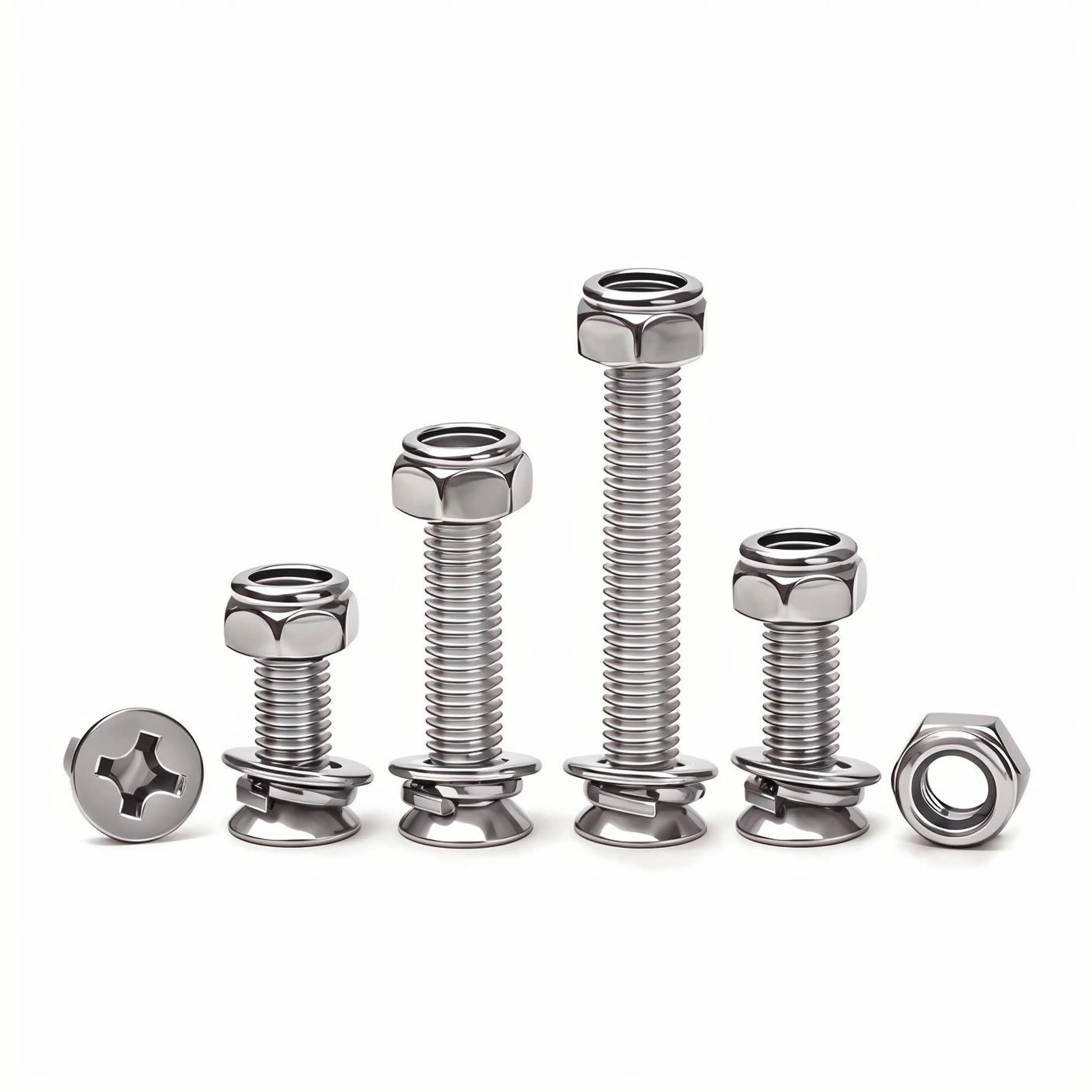 

304 stainless steel cross countersunk head screw anti loosening nut set Nut elastic gasket flat gasket combination installation